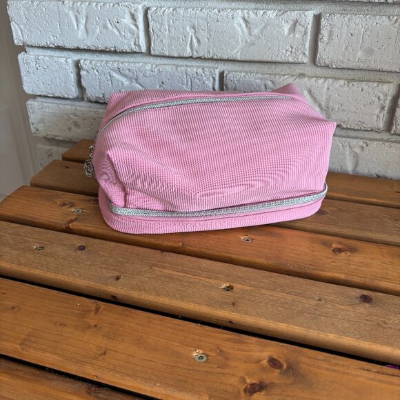 Lancome Pink Cosmetic Bag 2 Zippered Compartments -Makeup Travel Toiletry - Picture 1 of 10